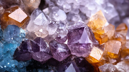 Fototapeta premium Vibrant macro view of geode with crystalline structures for design and decor inspiration
