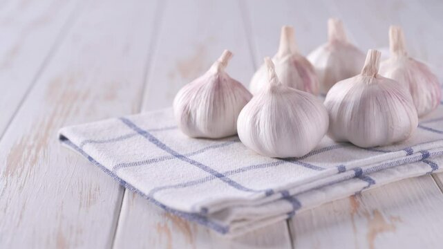organic garlic on a white kitchen table.
fresh garlic on a white wooden table.