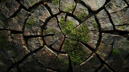 Macro textural patterns of tree bark with mossy details for nature inspired designs