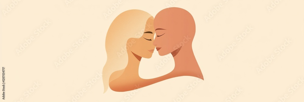 Poster minimalist illustration capturing two individuals embracing each other in a warm and loving moment. 