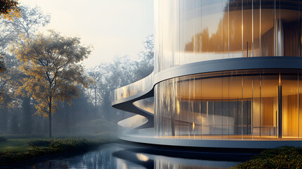 A spiraling glass house wrapping around itself infinitely creating a seamless loop of transparency and reflection.