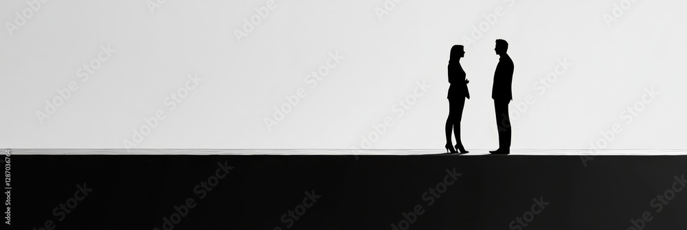 Leinwandbilder Couple engaging in conversation against a minimalist background during a calm moment in a professional setting. Generative AI