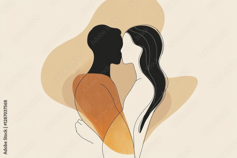 Poster emotional embrace captured in minimalist style illustrating connection and warmth between two indivi