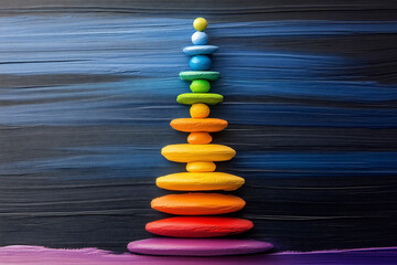 Obraz premium Chakra Spiral Composed of Pastel-Colored Stones Rising Against a Dark Background
