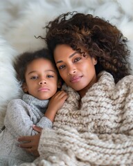 A Black mother cuddles her child under a cozy blanket, celebrating the warmth of love and connection on Mother's Day
