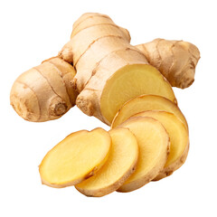 Fresh Ginger Root with Thin Slices, PNG, Transparent Background: Perfect for Cooking, Herbal Remedies, and Food Design Projects