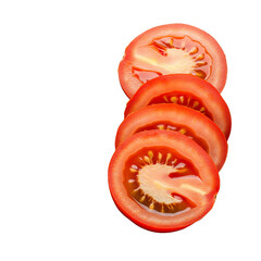 Several tomato slices stacked together, isolated on a transparent background. Ideal for food and culinary themes.