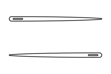 Two sewing needles facing opposite directions forming a border with copy space in between in outline vector