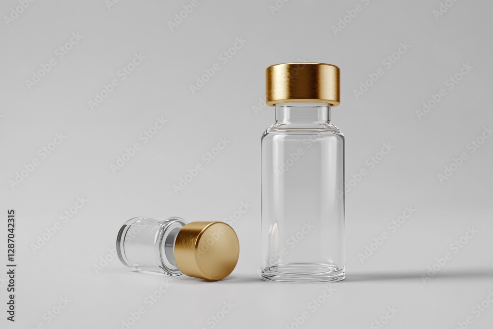 Aufkleber clear glass bottles with golden caps displayed on a white background showcasing modern container des