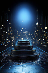 Blue technical pedestal for electronic products showcase