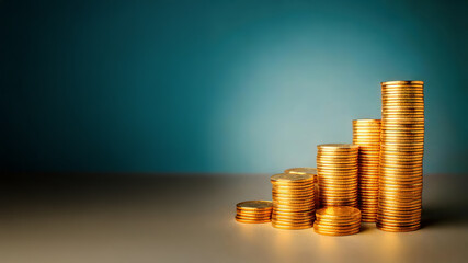 Golden coins on studio background, finances concept