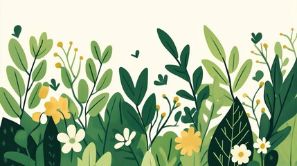 Lush greenery and colorful blossoms celebrating nature's renewal on spring equinox day concept