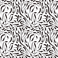 Seamless abstract botanical pattern. Background in black, white. Illustration. Plants, limes. Design for textile fabrics, wrapping paper, background, wallpaper, cover.
