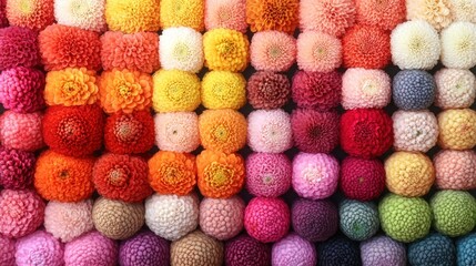 Colorful dahlia flower display,  patterned wall art,  floral background