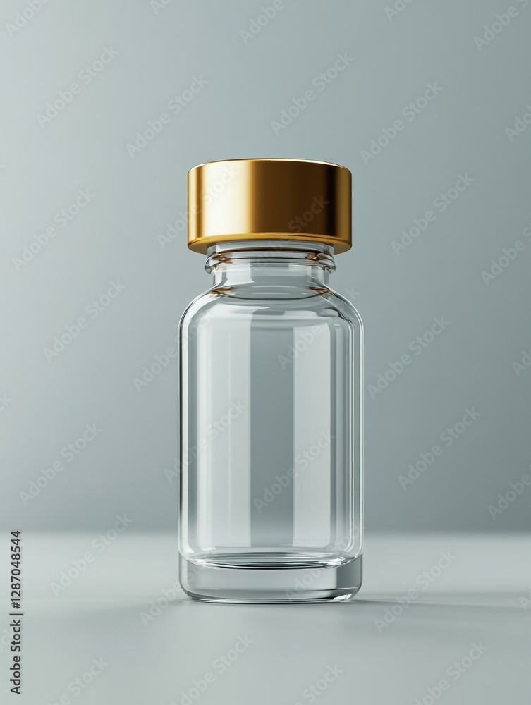 Aufkleber clear glass bottle with a gold cap presented on a smooth surface against a neutral background. gener