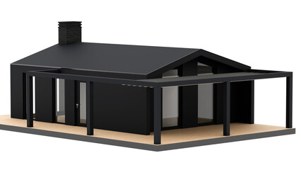 3d render modern black house with transparent background