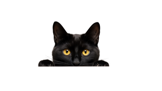 Isolated Black Cat Peeking on White Background