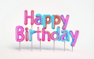 Of Happy Birthday made of glowing neon tubes isolated on white background