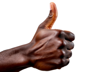 Strong thumbs-up hand gesture, approval and confidence symbol, PNG isolated