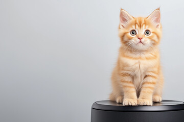 Adorable tabby kitten with orange fur sitting calmly, perfect for cat portrait stock images