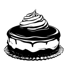 vector of a delicious cake in black and white, suitable for patisserie, baking, or food illustrations.