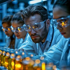 Focused Researchers &ndash; A team of medical professionals testing new drug formulations