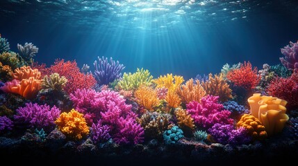 Naklejka premium Underwater vibrant coral reef scene with sunlight