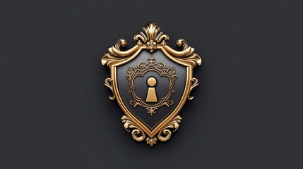 Ornate Gold Shield with Keyhole: A 3D Rendered Design AI Generated