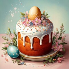 easter cake and eggs