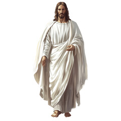 A professionally illustrated portrayal of Jesus Christ, rendered in a serene and graceful art style, transparent background, PNG