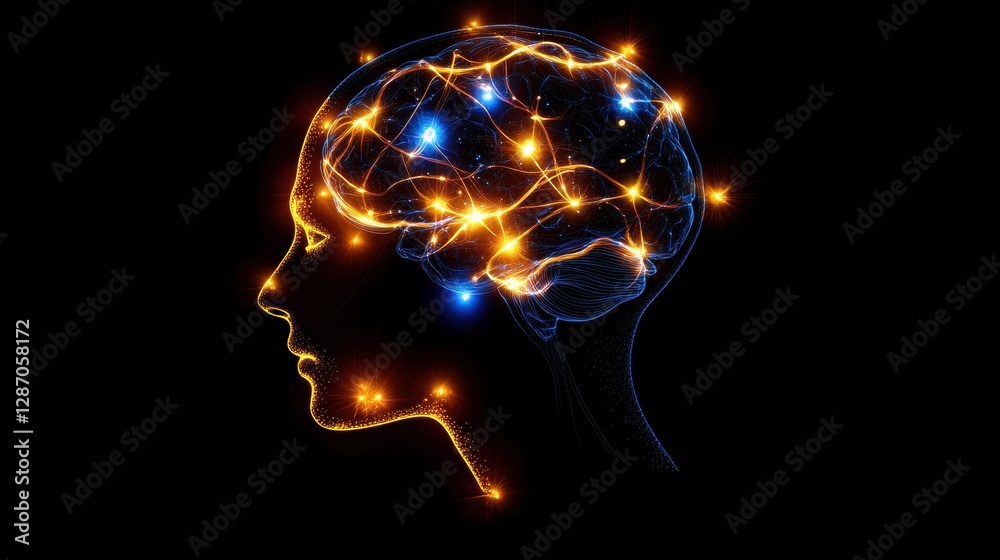 Leinwandbilder profile view of a human head with glowing neural connections showcasing the concept of artificial in