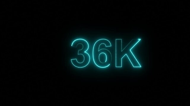 Glowing neon line with 36k Ultra HD video technology icon isolated on black background 36K subscribers modern animation banner design