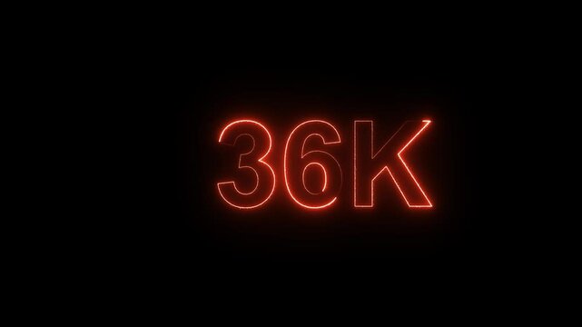 Glowing neon line with 36k Ultra HD video technology icon isolated on black background 36K subscribers modern animation banner design