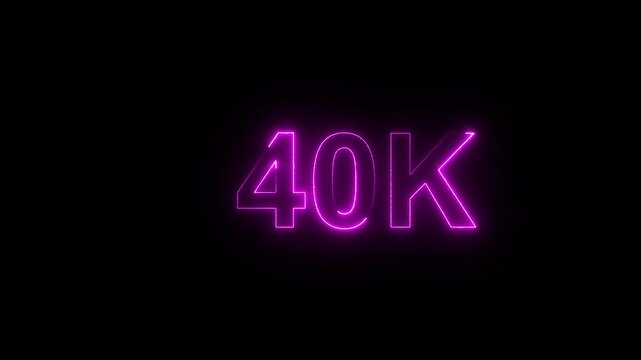 Glowing neon line with 40k Ultra HD video technology icon isolated on black background 40K subscribers modern animation banner design