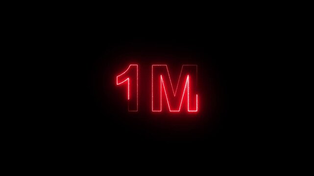 Neon a vibrant red design with the text "1M FOLLOWERS." The letters are stylized and illuminated, conveying a celebratory tone. The background is black.