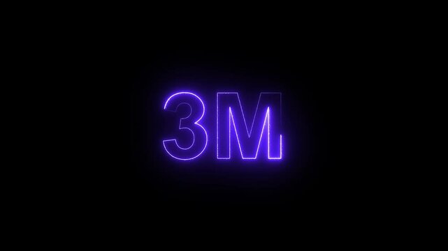 Neon a vibrant green design with the text "3M FOLLOWERS." The letters are stylized and illuminated, conveying a celebratory tone. The background is black.