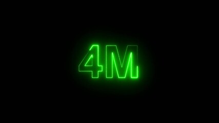 Neon a vibrant green design with the text "4M FOLLOWERS." The letters are stylized and illuminated, conveying a celebratory tone. The background is black.