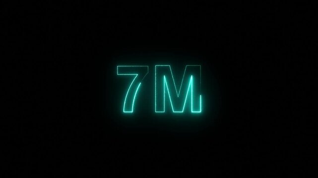 Neon a vibrant cyan design with the text "7M FOLLOWERS." The letters are stylized and illuminated, conveying a celebratory tone. The background is black.