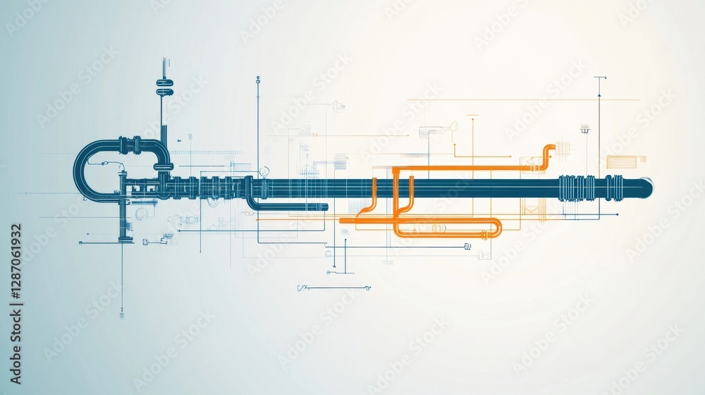 Poster Gas pipeline system flow infographic illustrating infrastructure design and functionality for energy transport. Generative AI