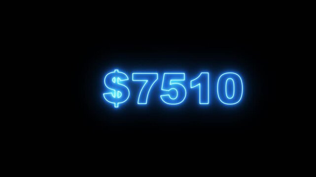 Neon glowing Number counter from 5000 to 10000 thousand on a black background, Counting Numbers from 5,000 to 10000 on a transparent background with alpha channel, 5000 to 10000 animated counting text