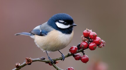 Obraz premium Cute bird eating berries in nature