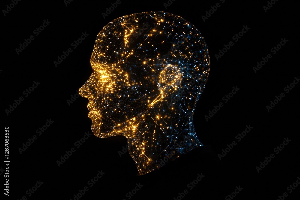 Aufkleber Exploration of human cognition with neural connections and glowing synapses depicting artificial intelligence. Generative AI