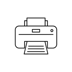 Thin Line Printer Icon Representing Office Equipment, Printing, and Document Management