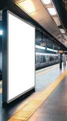 Clean urban digital ad mockup; empty vertical 6-sheet subway poster; modern OOH advertising template for branding