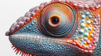 Fototapeta premium Close-up view of a chameleon eye showcasing vibrant colors and intricate textures