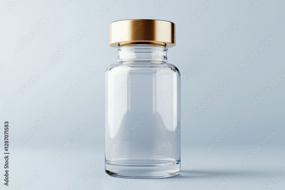 Poster elegant glass bottle with a gold cap showcasing clear design on a minimalist background. generative 
