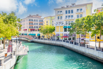 Qanat Quartier Venetian copy luxury residential district with authentic colorful apartment...