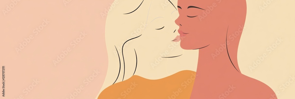 Poster emotional connection illustrated through a warm embrace between two loving individuals in a minimali