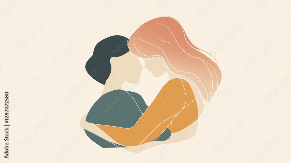 Poster two people sharing a warm embrace in a minimalist design expressing love and connection. generative 