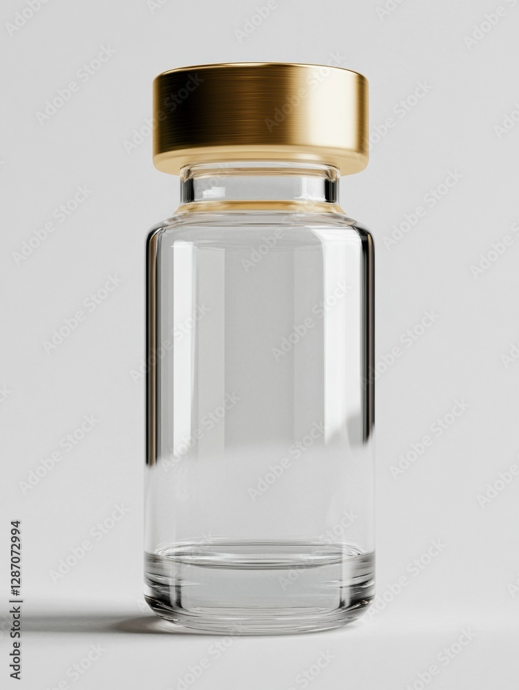 Poster Clear glass jar with a golden metal lid designed for storage or display purposes in a minimalist setting. Generative AI